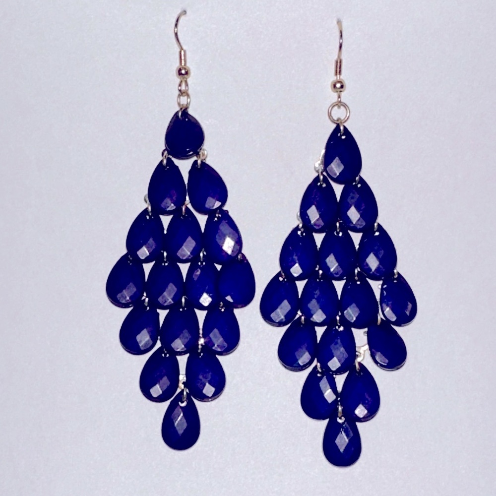 Blue chandelier earrings 3” long